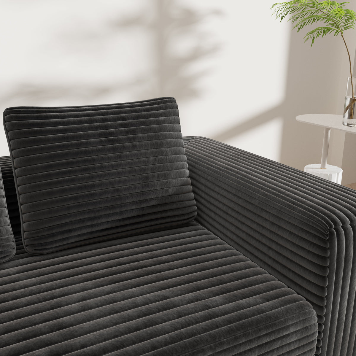 Boneless Deep Seat 2-Seater Couch No Assembly Foam Floor Sofa Plush Corduroy Black