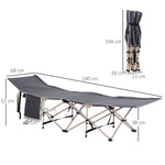 Camp Bed, Foldable Camping Lounger with Carry Bag, Steel Oxford Grey