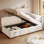Upholstered Sofa Bed with USB Charger and Storage Bag, 90x200cm, Beige Velvet