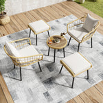5-Piece Garden Lounge Set with Table, Chairs & Stools, Natural Rattan