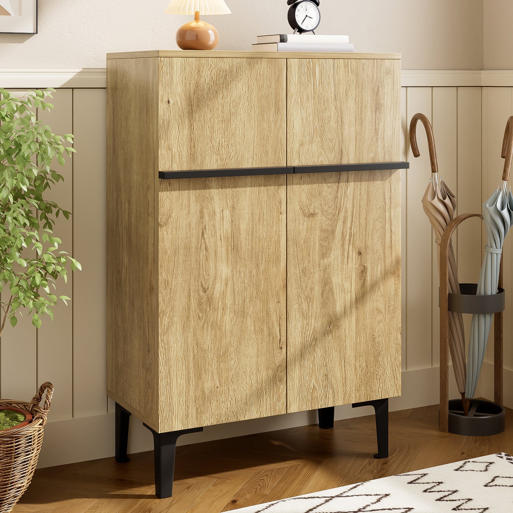 Shoe Cabinet Double Doors Adjustable Shelves - Modern 95x60x34.5cm