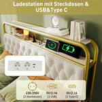 Upholstered Double Bed, USB-C Charging, APP-Control LED, 4 Drawers, Velvet