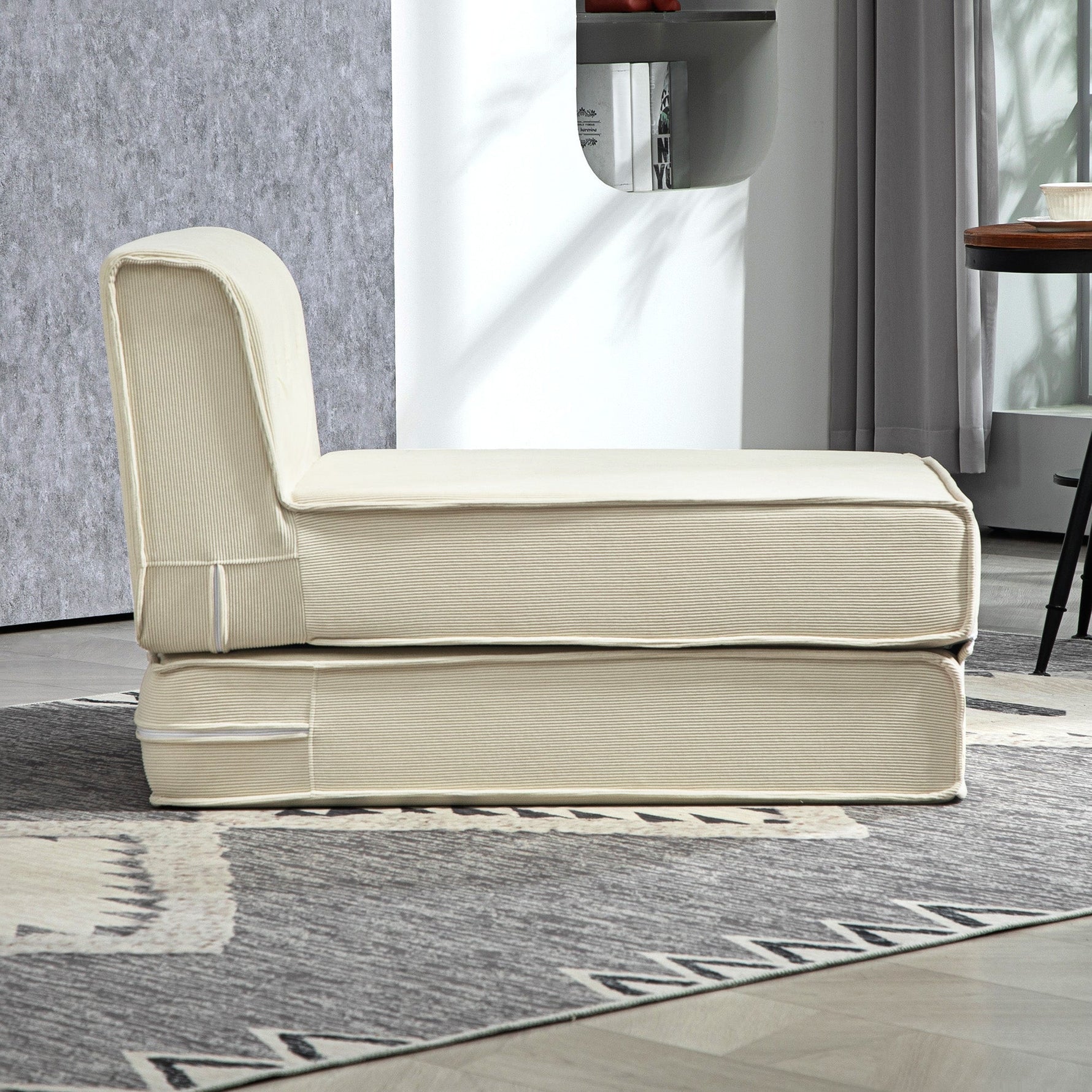 Sofa Bed 2-in-1 Foldable Upholstered 240 kg, Corduroy Cream White