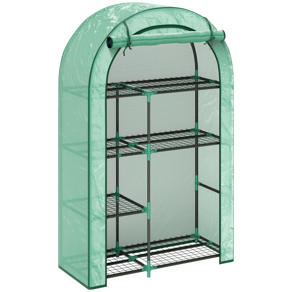 Greenhouse round roof, door, shelves, winter-proof film, steel