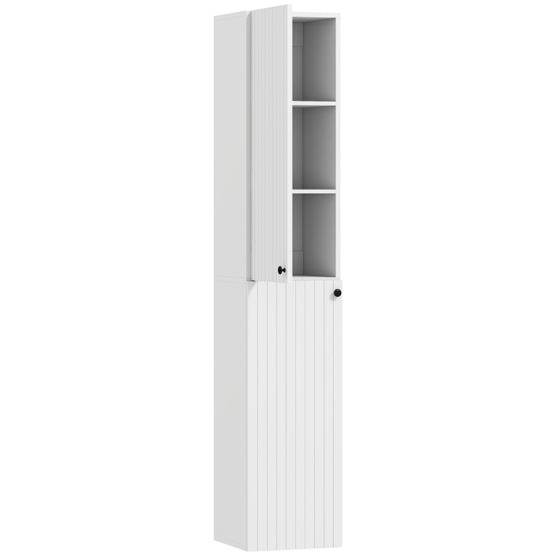 Wall-Mounted Bathroom Cabinet, 6 Shelves, Lacquered MDF, White