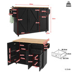 Multifunctional Kitchen Island Dining Table with Storage, Snack Shelves, Wood Grain Black