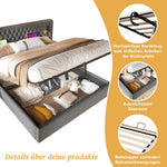 Bedroom Set, Upholstered Hydraulic Storage Double Bed 160x200cm with 2 Bedside Tables, Headboard Reading Light & USB, Gray Velvet