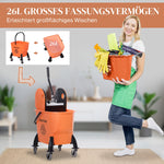 Cleaning Cart with Wringer, 26 Liter Mobile Bucket, 4 Wheels, Orange