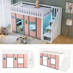 Children's Loft Bed 90x200 cm with Storage Stairs in White & Pink