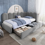 Upholstered Daybed with Drawers and Slatted Frame, 90x200cm, Gray Velvet