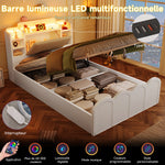 Panel Bed 90x200cm Hydraulic Storage USB-C Charging LED Multifunctional White