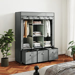 Wardrobe Folding Fabric with Clothes Rail Drawers Zipper, Light Grey