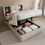 Single Bed, Wireless Charging USB C, Upholstered with Storage, 90x200cm Wood-Natural Linen