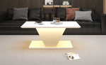 Coffee Table 100x50x46cm Special Shape LED High-Gloss White V-Shape