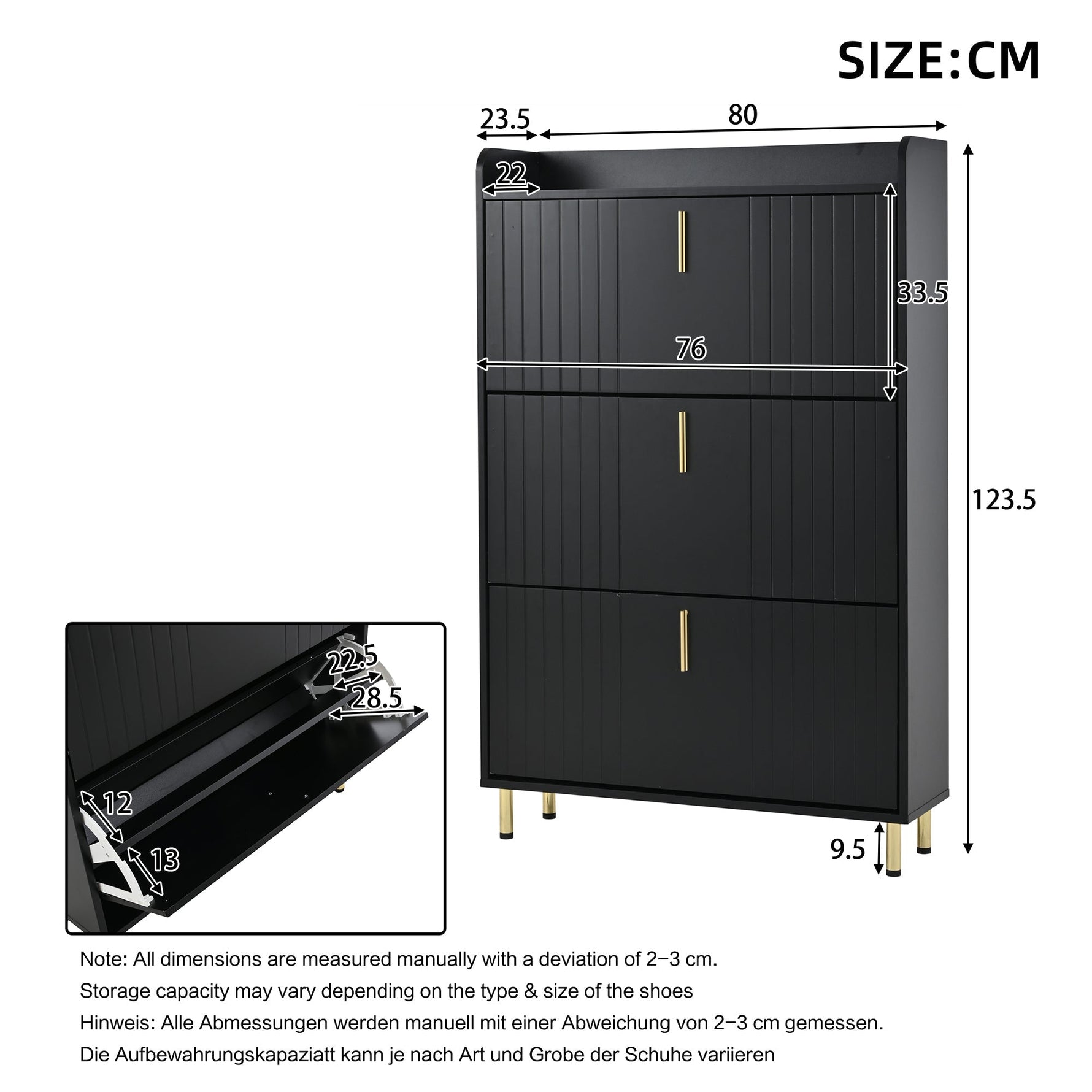Set of 2 Shoe Cabinets with 6 Adjustable Compartments and Anti-Tip Device, Black