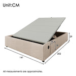Upholstered Double Bed, 140x200 cm, with USB-C, Linen Natural