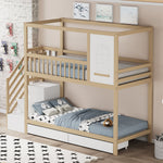 Bunk Bed, 90x200cm House Shape with Drawers & Ladder, Solid Wood, Wood Color