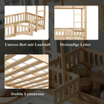 Wooden Bunk Bed 90x200cm with Stairs & Railing, Natural Pine Wood
