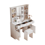 Dressing Table with LED lighting, Mirror, Stool, 3 Drawers, 2 Doors, White