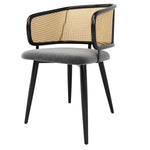 2 Dining Chairs Rattan Back Velvet Seat - Modern Style