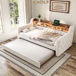 Space-Saving Sofa Bed 90x190cm with Storage & LED, Beige Velvet