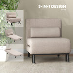 Sleeper Chair Folding Recliner with Bed Function, Adjustable Backrest, Beige Linen Look