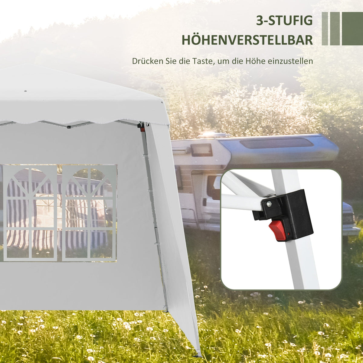Folding Gazebo, 2.4 x 2.4m, Side Wall, Height-Adjustable, UV Protection, White