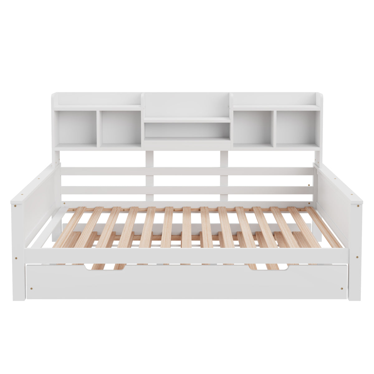 Extendable Sofa Bed 90x200cm with Pull-Out Bed & Storage, White Wood