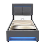Upholstered Bed 90x200cm LED Storage USB/Wireless Charging - PU Lychee Grey