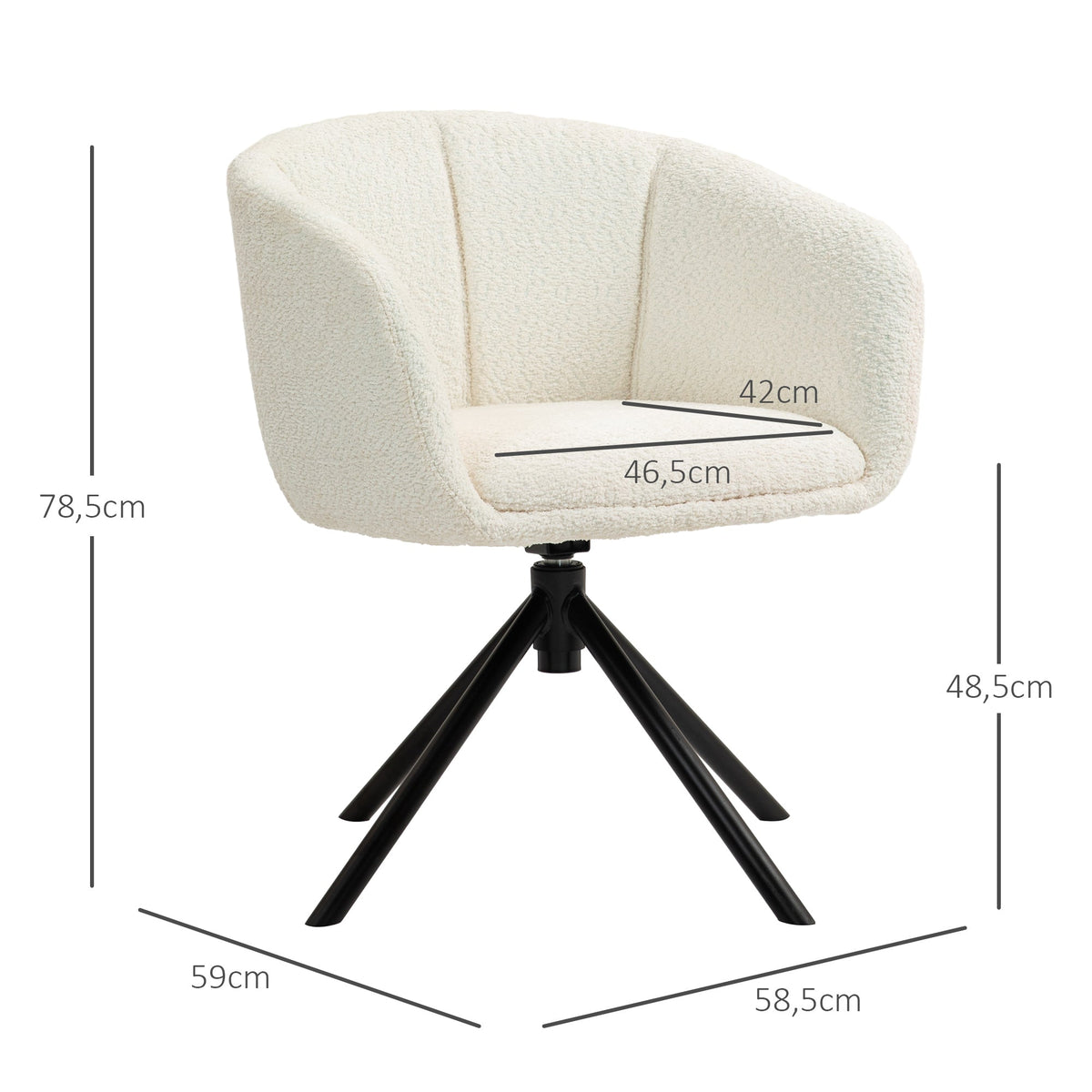 Armchair Lounge Chair, 360° Swivel with Armrests & Metal Legs, Linen Look Cream White