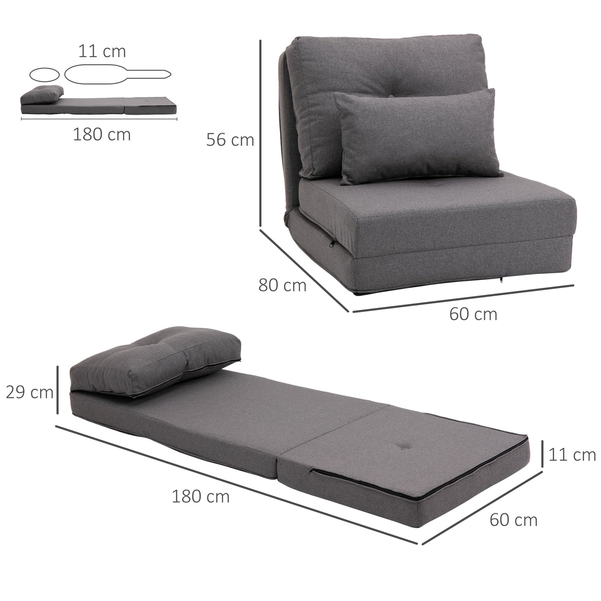 Floor Chair Folding Bed Sofa Adjustable Linen