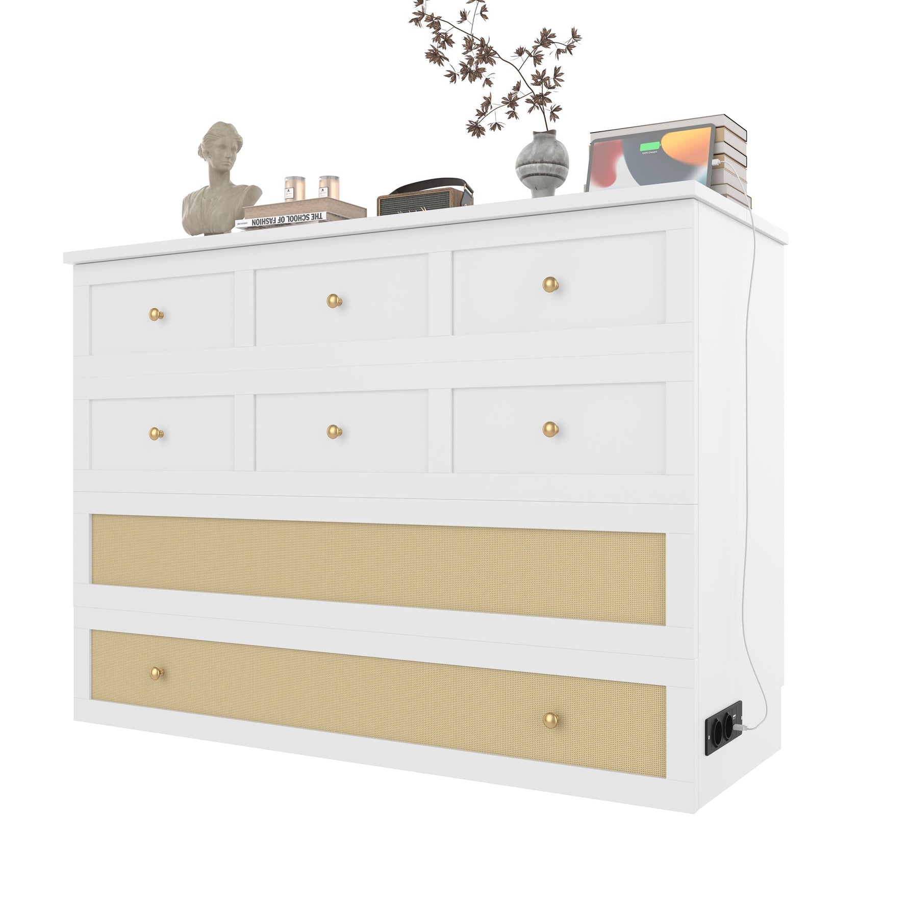 Mobile Wall Bed 140x200 Convertible Storage Drawers Shelf USB/Power Outlet - White