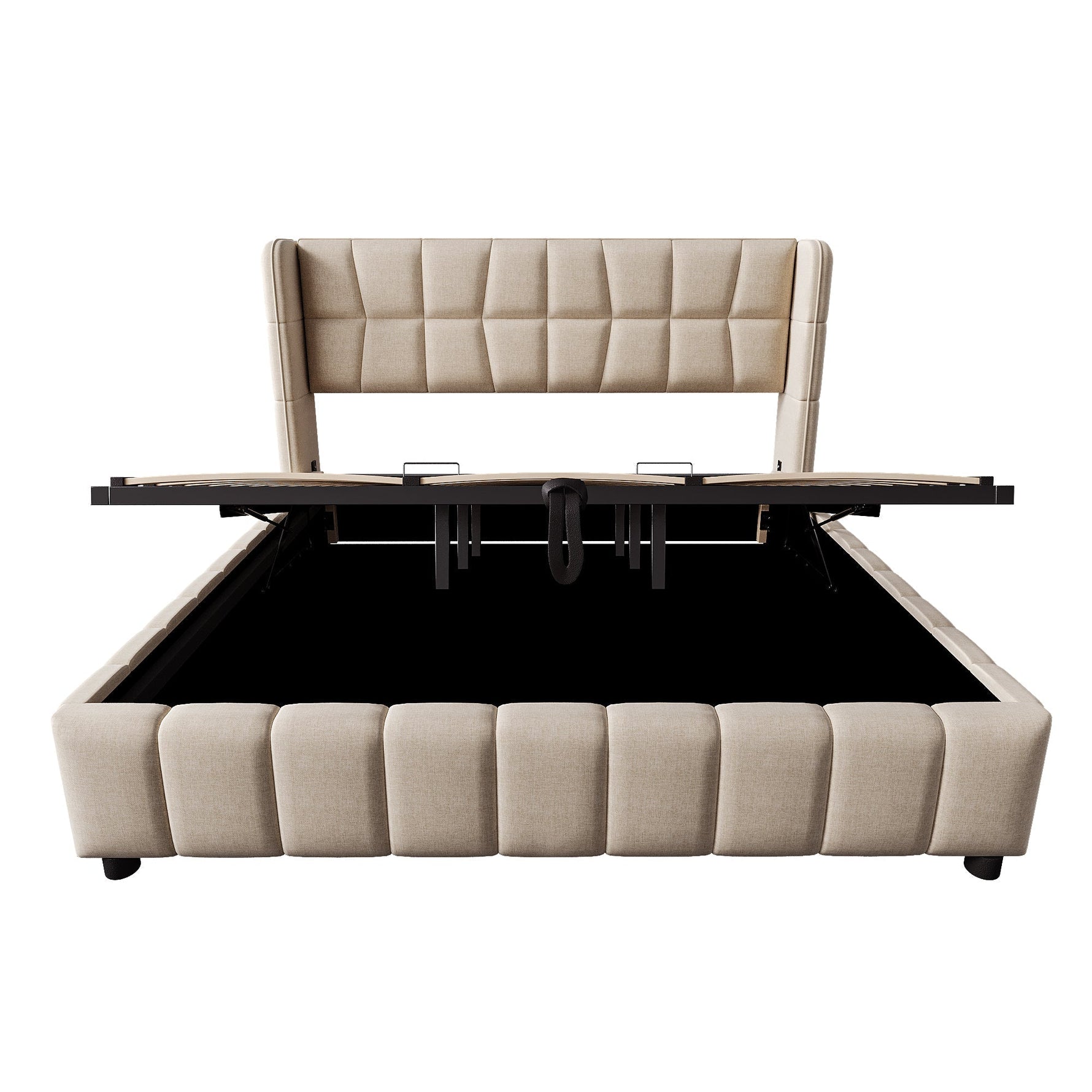 Upholstered Bed 180x200cm Pneumatic Storage Slatted Frame - Beige Linen
