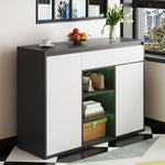 Shoe Cabinet, 2 Doors 1 Drawer Adjustable Rack, Black/White Modern Design