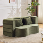 Large Dual-Purpose Futon Sleeper Sofa, Assembly-Free and Foldable Floor-Standing Couch, Green