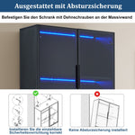 Display Cabinet, Minimalist LED Glass Doors, White with Black Decoration