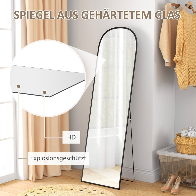 Full-Length Mirror, Curved Standing, Shatterproof Glass, Aluminum Frame, Black