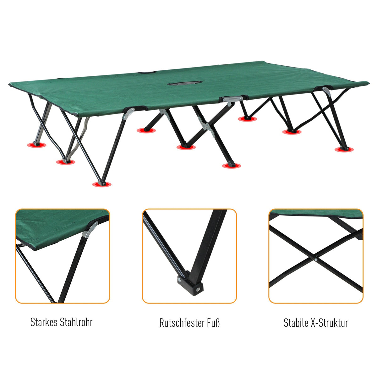 Camping Bed, 2 Person Folding with Carry Bag, Oxford Green Black