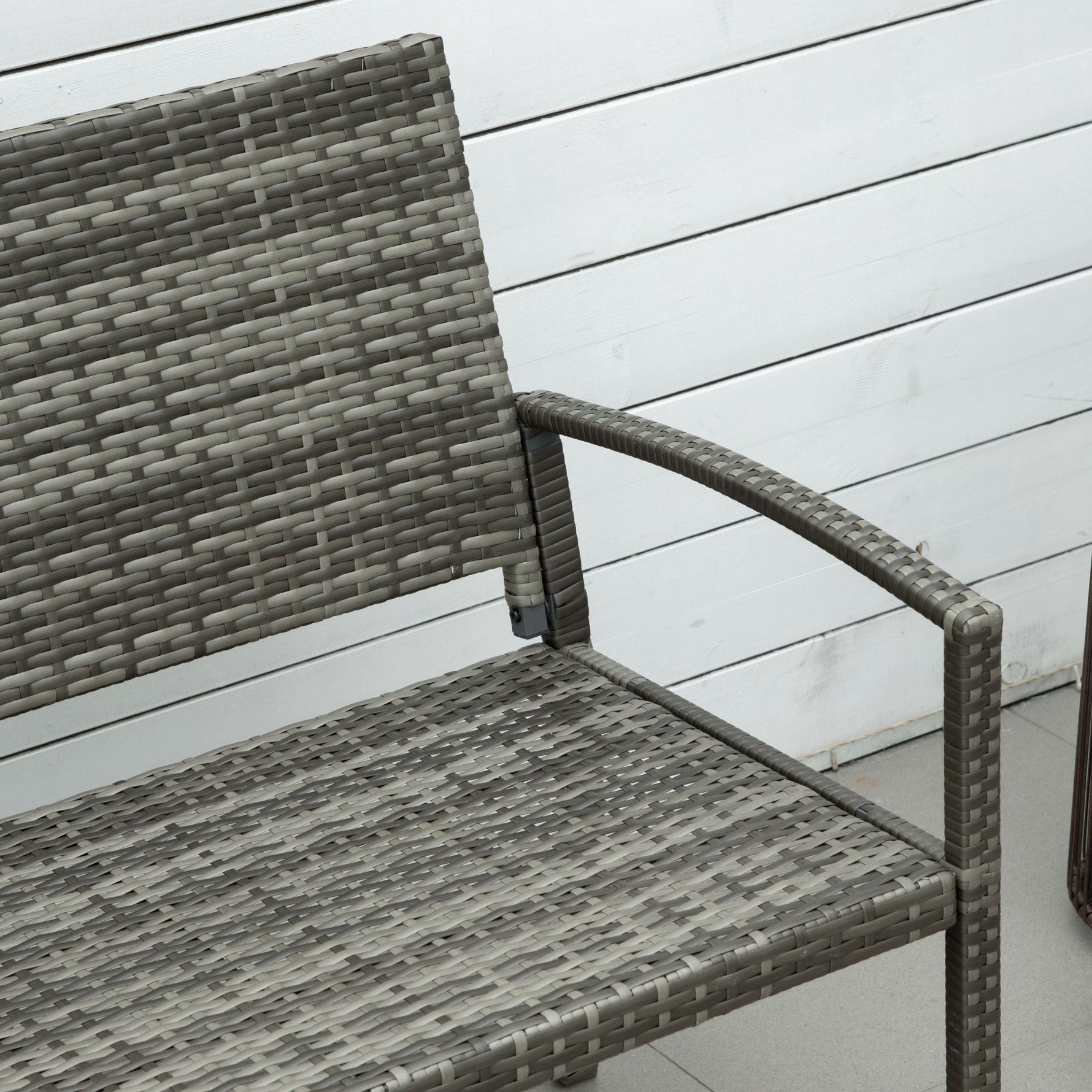 Garden Bench, Rattan Look 2-Seater Steel Frame 320kg Capacity, Grey