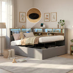 Daybed with Hydraulic Storage, LED and USB, Grey Velvet