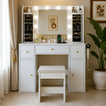 LED Vanity Table with Mirror & Storage Drawers, White