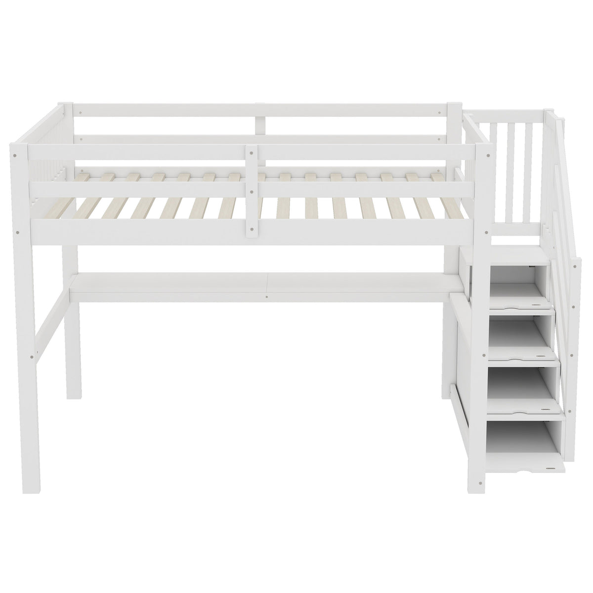 Children's Loft Bed 140x200cm with Storage Drawers & Desk, White