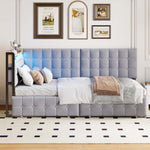 Upholstered Sofa Bed 90x200cm Drawers LED USB Grey