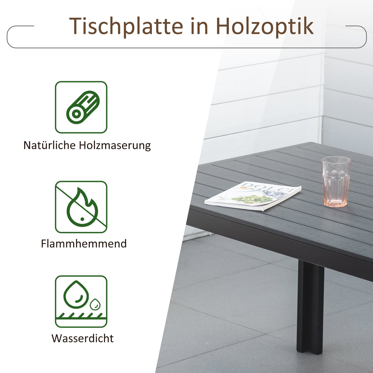 Aluminum Garden Table Weatherproof Wood-Plastic Composite Black