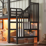 House Loft Bed for Kids with Slide, Storage & LED, Black Metal