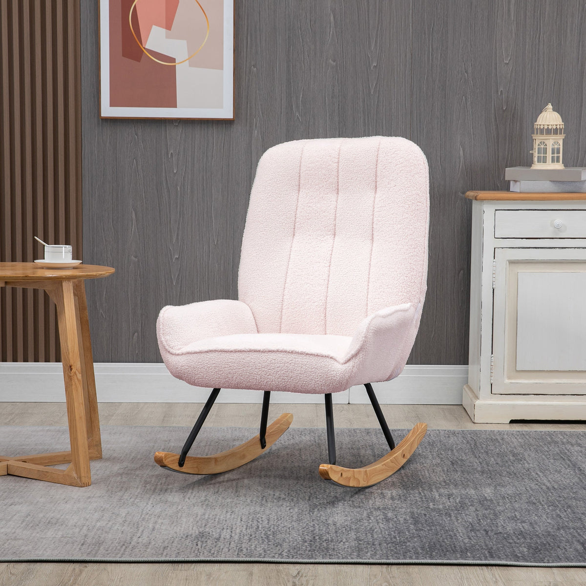 Rocking Chair Padded Relaxing Chair with Sherpa Fleece, Pink
