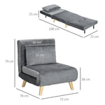 Sleeper Chair Folding Bed Adjustable Backrest - Velvet Grey
