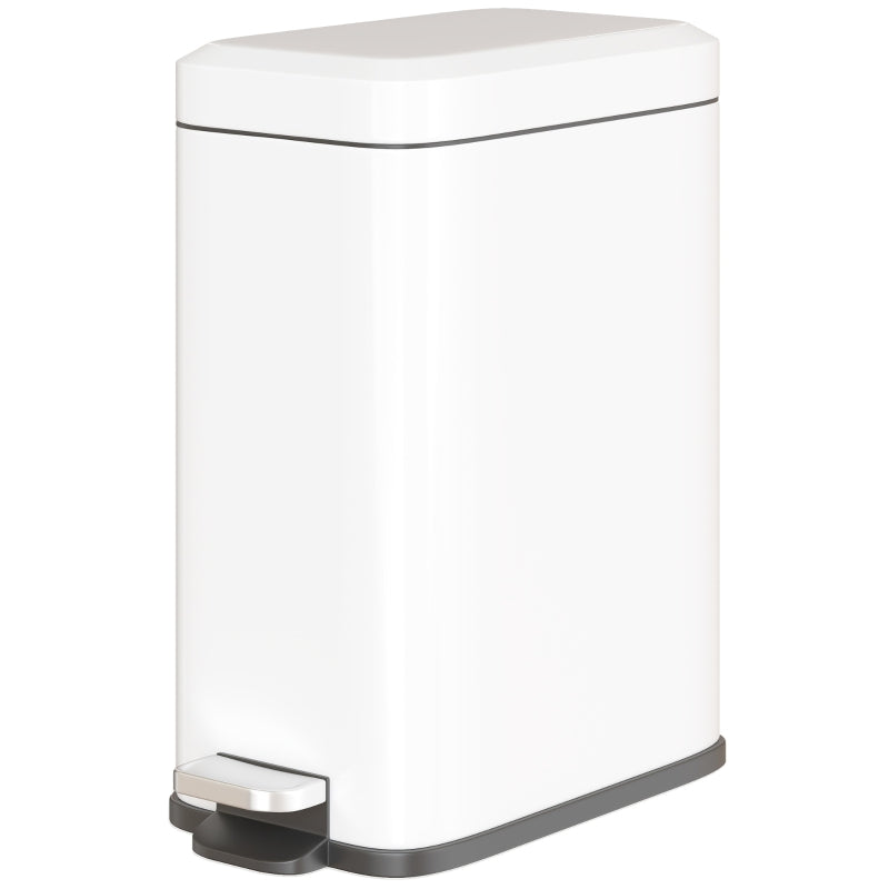 Trash Can 5L Pedal Bin with Inner Bucket, Metal, White