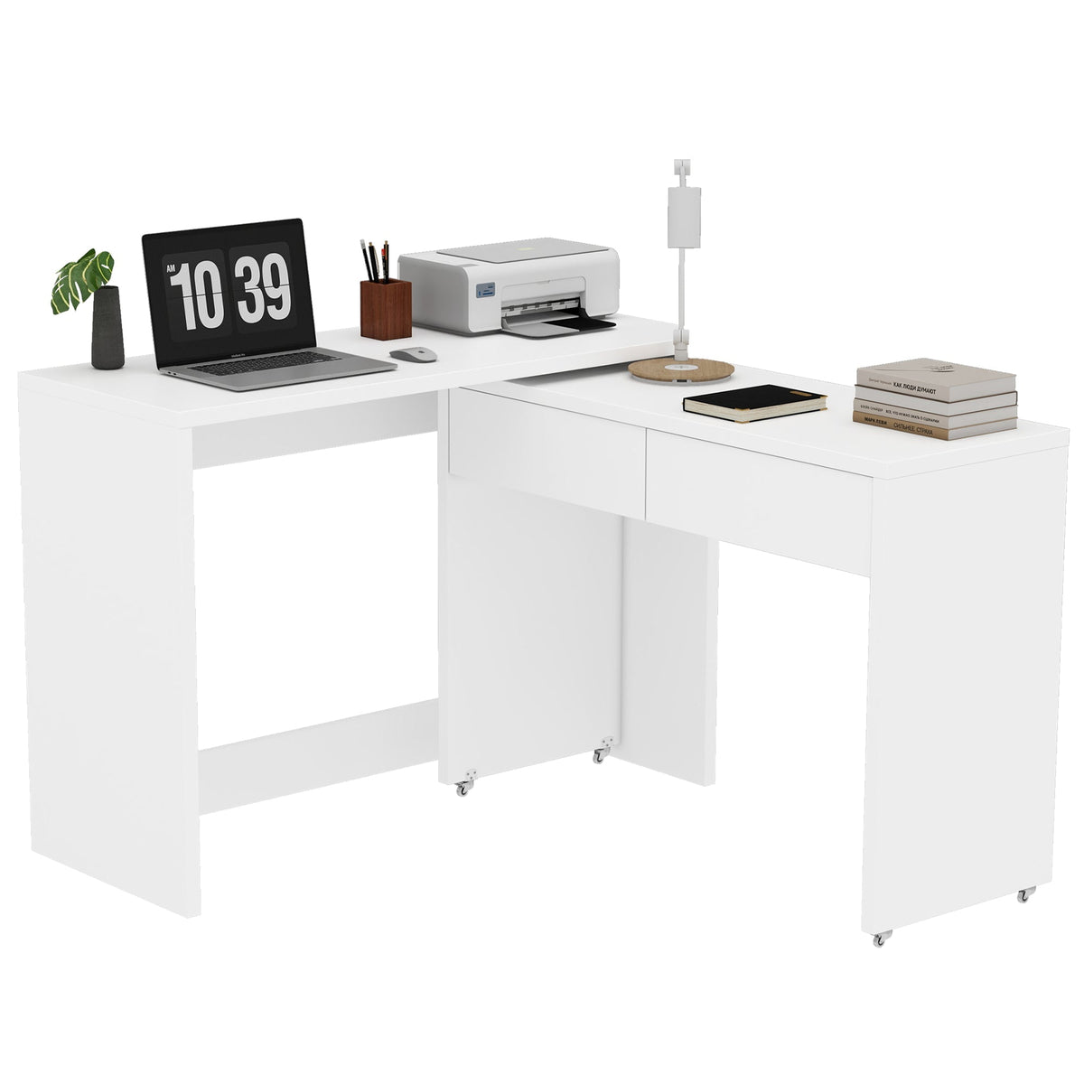 Desk + Chest of Drawers, 2-in-1 Extendable Compact Foldable, 1.8cm Thick Wood