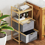 Laundry Basket with 2 Fabric Baskets, Open Shelves, Handle, Bamboo, Natural